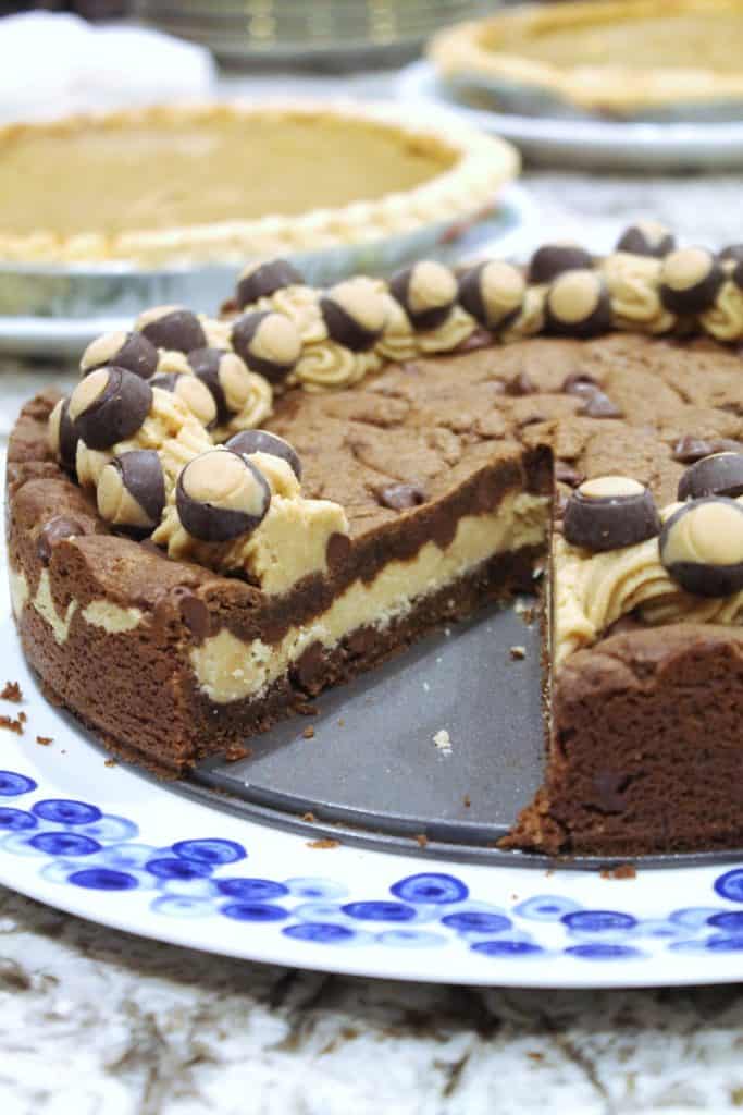 Buckeye Stuffed Chocolate Peanut Butter Cookie Cake The Spiffy Cookie