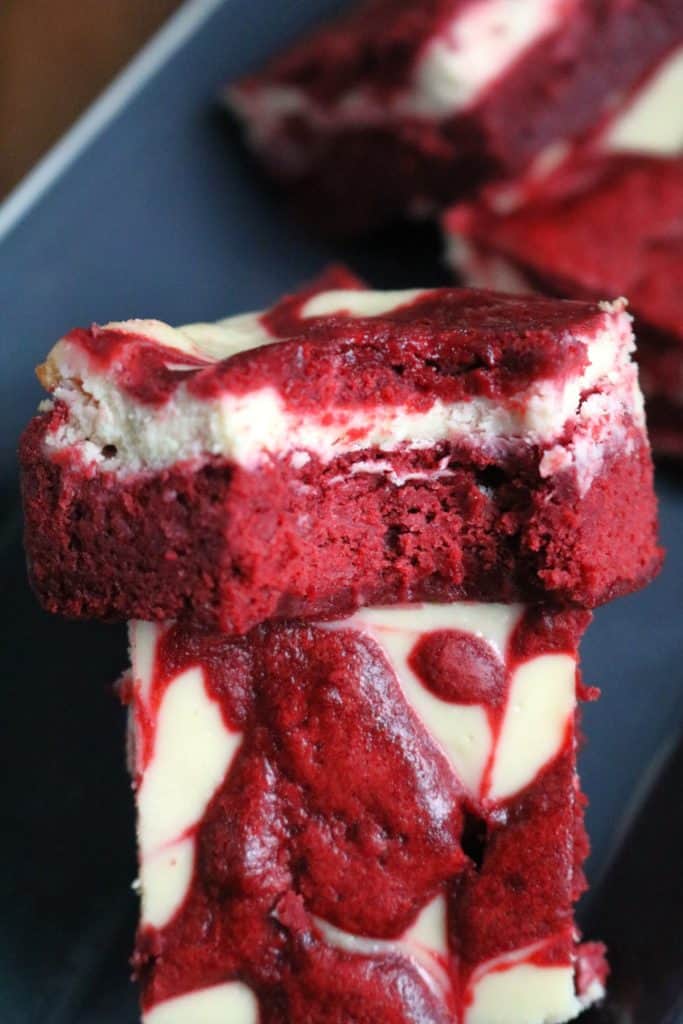 Bite of Red Velvet Cream Cheese Swirl Brownie.