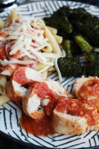 Chicken Scaloppine with Sage and Fontina Cheese.