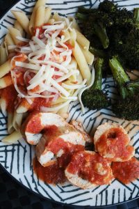 Chicken Scaloppine with Sage and Fontina Cheese Served with Penne.