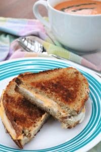 Grilled Three Cheese Sandwich with Tomato Soup