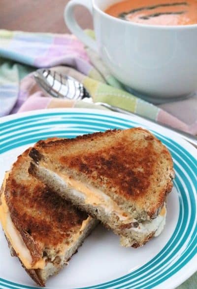Grilled Three Cheese Sandwich with Tomato Soup