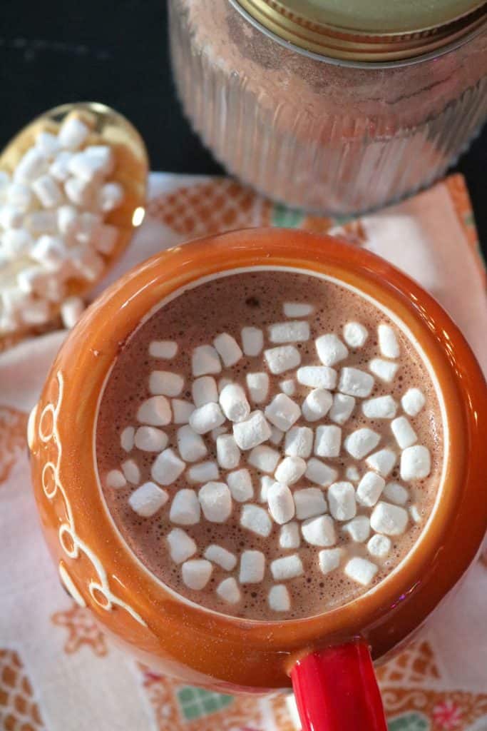 Homemade Hot Cocoa Mix with Mini Marshmallows.