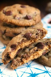 Center of Peanut Butter Stuffed Chocolate Chip Cookies.