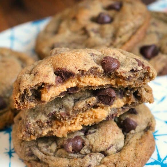 Peanut Butter Stuffed Chocolate Chip Cookies.