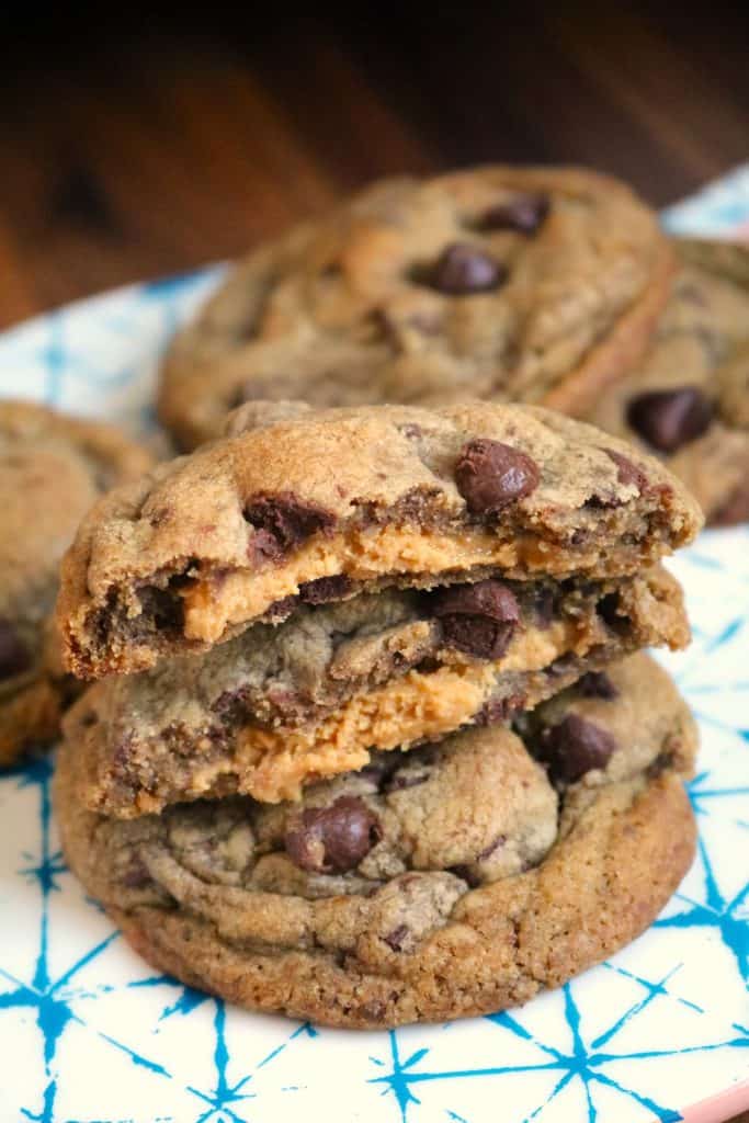Peanut Butter Stuffed Chocolate Chip Cookies.