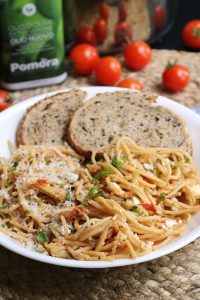 Spaghetti with Feta and Sun-Dried Tomatoes.