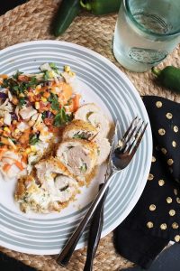 Stuffed Jalapeno Chicken Rolls with Side Salad.