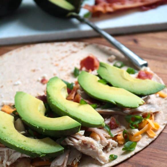 Cheesy Chicken, Bacon & Avocado Quesadillas.