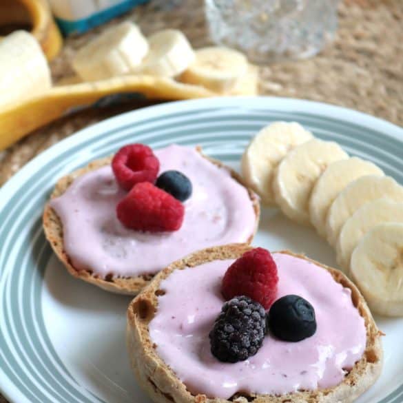 Creamed Berry Cheese Spread on English Muffins.