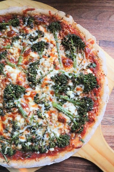 Feta & Broccoli Pizza on Pizza Peel