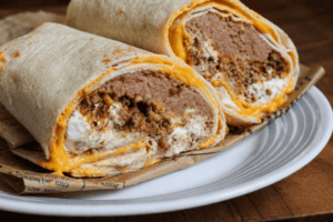 Homemade Beef and Bean 5-Layer Burritos.