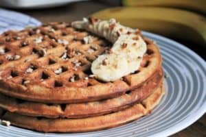 Waffles made with banana and pecans