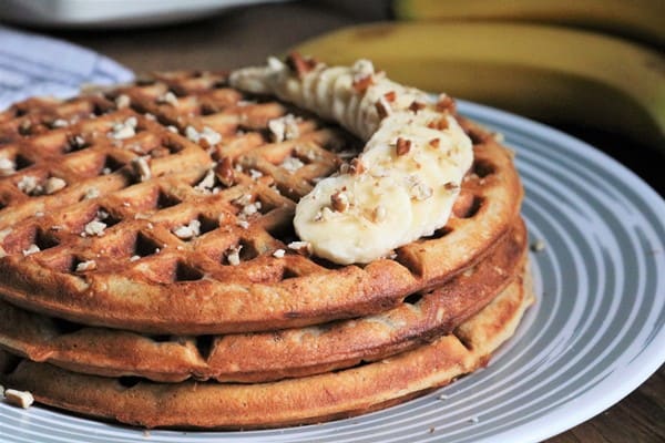 Waffles made with banana and pecans
