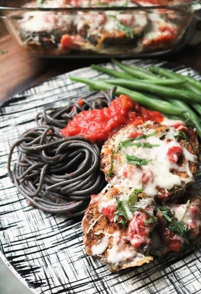 Eggplant Parmesan with Squid Ink Spaghetti #thespiffycookie #eggplant