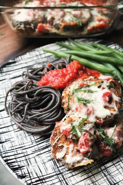 Eggplant Parmesan with Squid Ink Spaghetti #thespiffycookie #eggplant