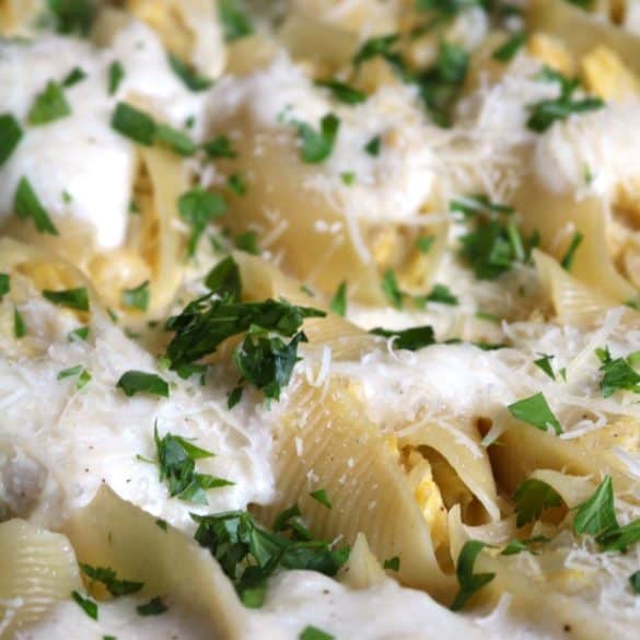 Artichoke Heart Stuffed Shells in a Ricotta Cream Sauce.