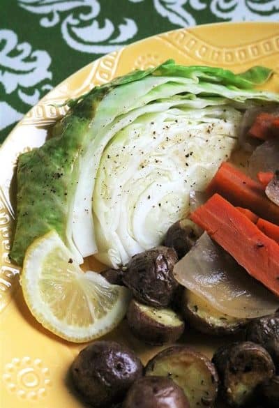 Roasted Cabbage with Lemon served with Corned Beef