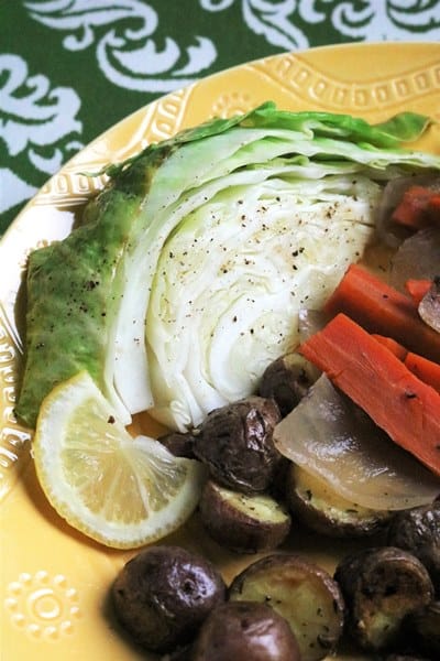 Roasted Cabbage with Lemon served with Corned Beef