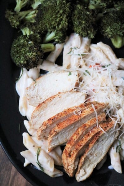 Lighter Cajun Chicken Alfredo with Penne and Broccoli