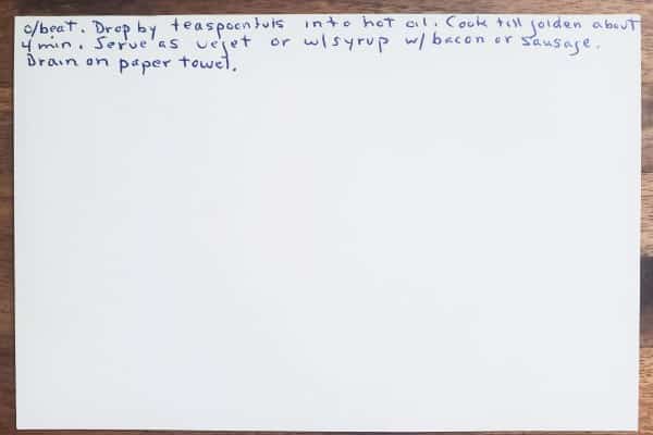 Mom's Corn Fritter Recipe Card Directions Continued