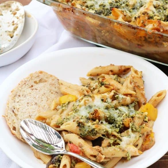 Vegetarian Penne with Eggplant and Pesto.