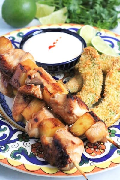 Pineapple Chicken Kabobs with Avocado Fries