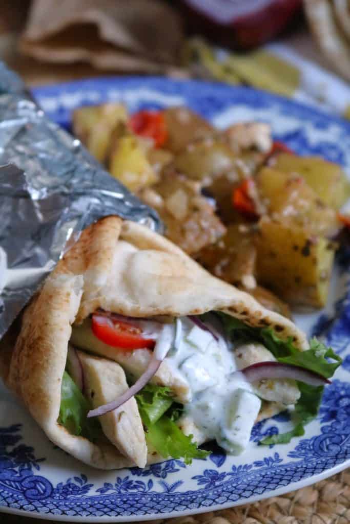 Chicken Gyros with Homemade Pita.