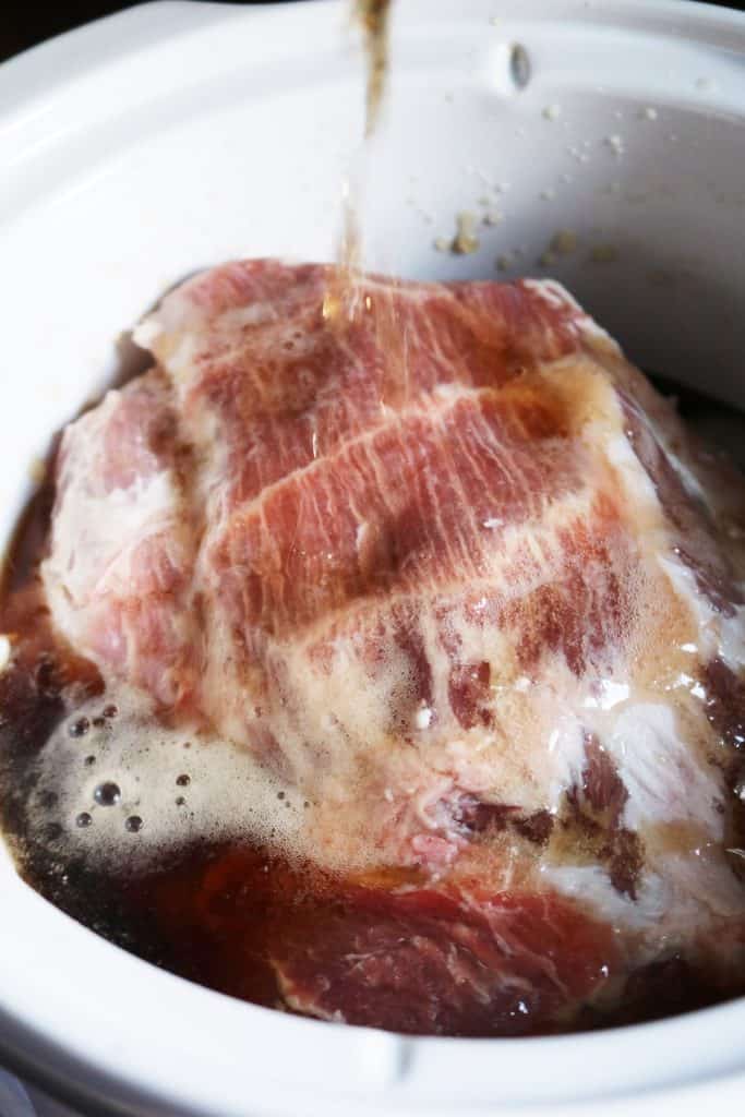 Pork cooked with Root Beer in a Slow Cooker.