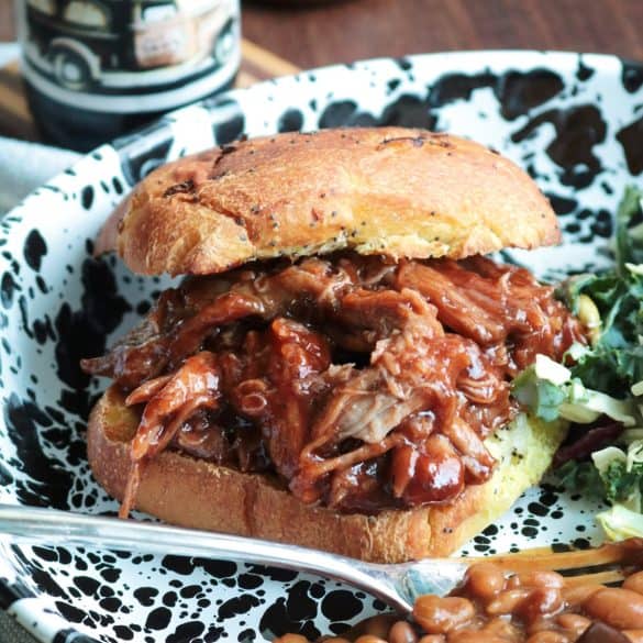 Root Beer Pulled Pork Sandwiches on a Plate.