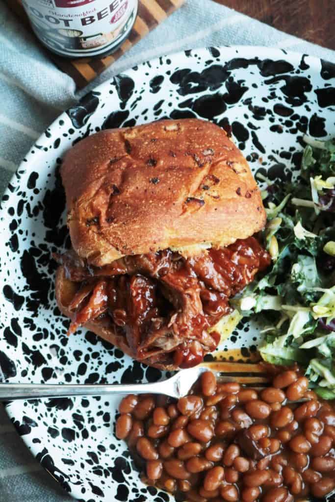3 Ingredient Slow Cooker Root Beer Pulled Pork on a Plate.