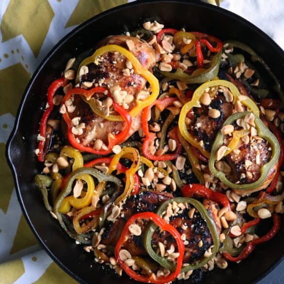 One Skillet Chicken with Peppers and Peanuts.