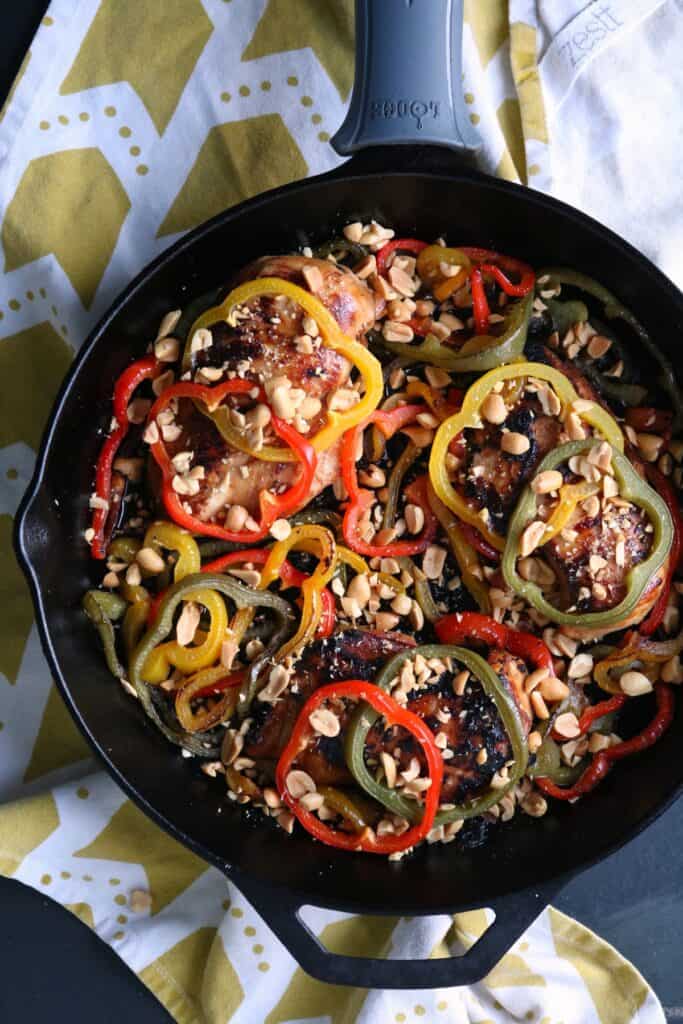 One Skillet Chicken with Peppers and Peanuts.