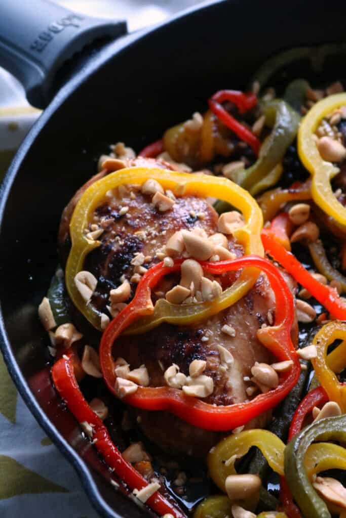 Skillet Chicken with Peppers and Peanuts.