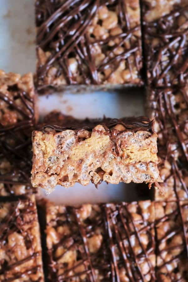 Chocolate Peanut Butter Cup Rice Krispies Treats.