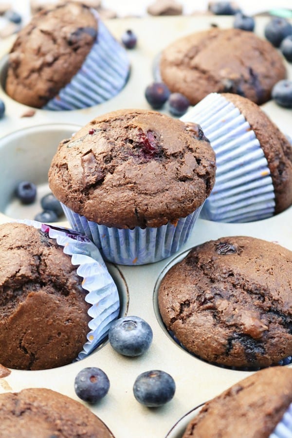 Homemade Dark Chocolate Blueberry Muffins