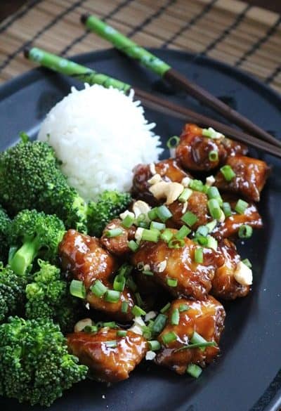 Homemade General Tso's Chicken with Steamed Broccoli