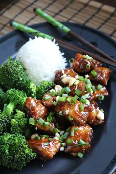 Homemade General Tso's Chicken with Steamed Broccoli