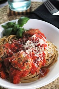 Oatmeal Meatballs with Spinach over Penne