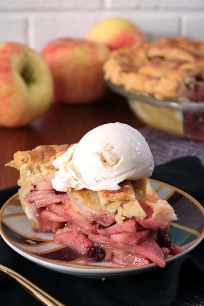 Slice of Apple Blackberry Pie.