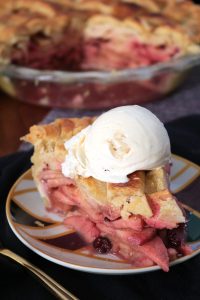 Slice of Blackberry Apple Pie on a plate.