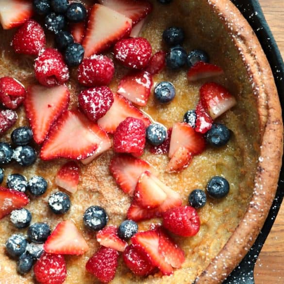 Dutch Baby German Pancakes topped with Berries.