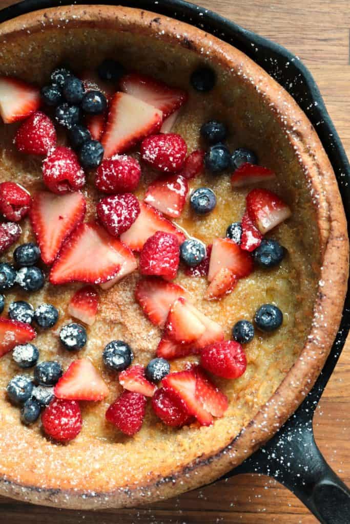 Dutch Baby German Pancakes topped with Berries.