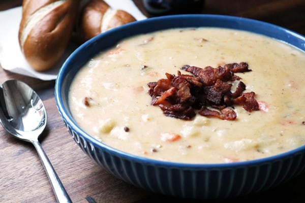 Cheddar Baked Potato Soup in a bowl.