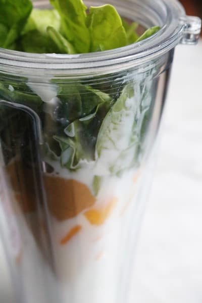 Green Monster Spinach Smoothie in the blender