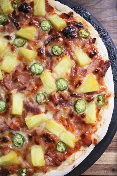 Sweet and Spicy Pizza with Ham, Pineapple, and Jalapeno
