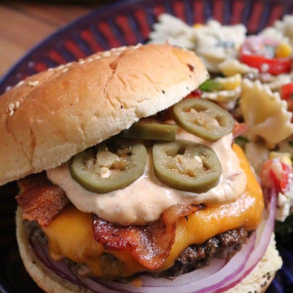 Bacon Jalapeno Burgers with Chipotle Sauce.