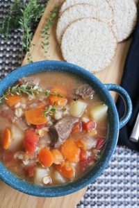 Beef with Barley Soup and Crackers