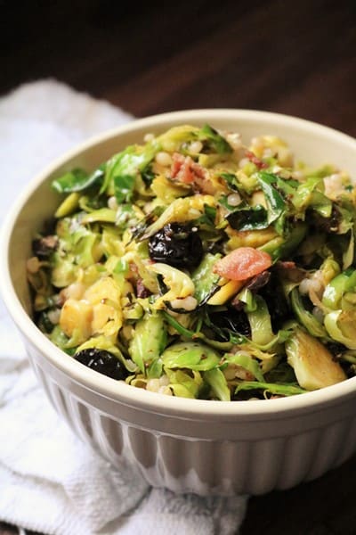Brussels Sprouts with Bacon, Dried Cherries and Israeli Couscous #brusselssprouts #couscous