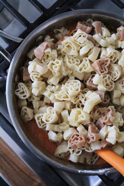 Heart shaped pasta in vodka sauce